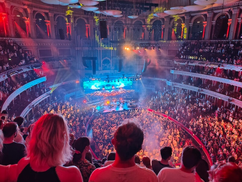 Colourful lighting at Bonobo concert inside The Royal Albert Hall