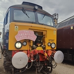 Front of a diesel locomotive with a pink name plate, The Greatest Gathering