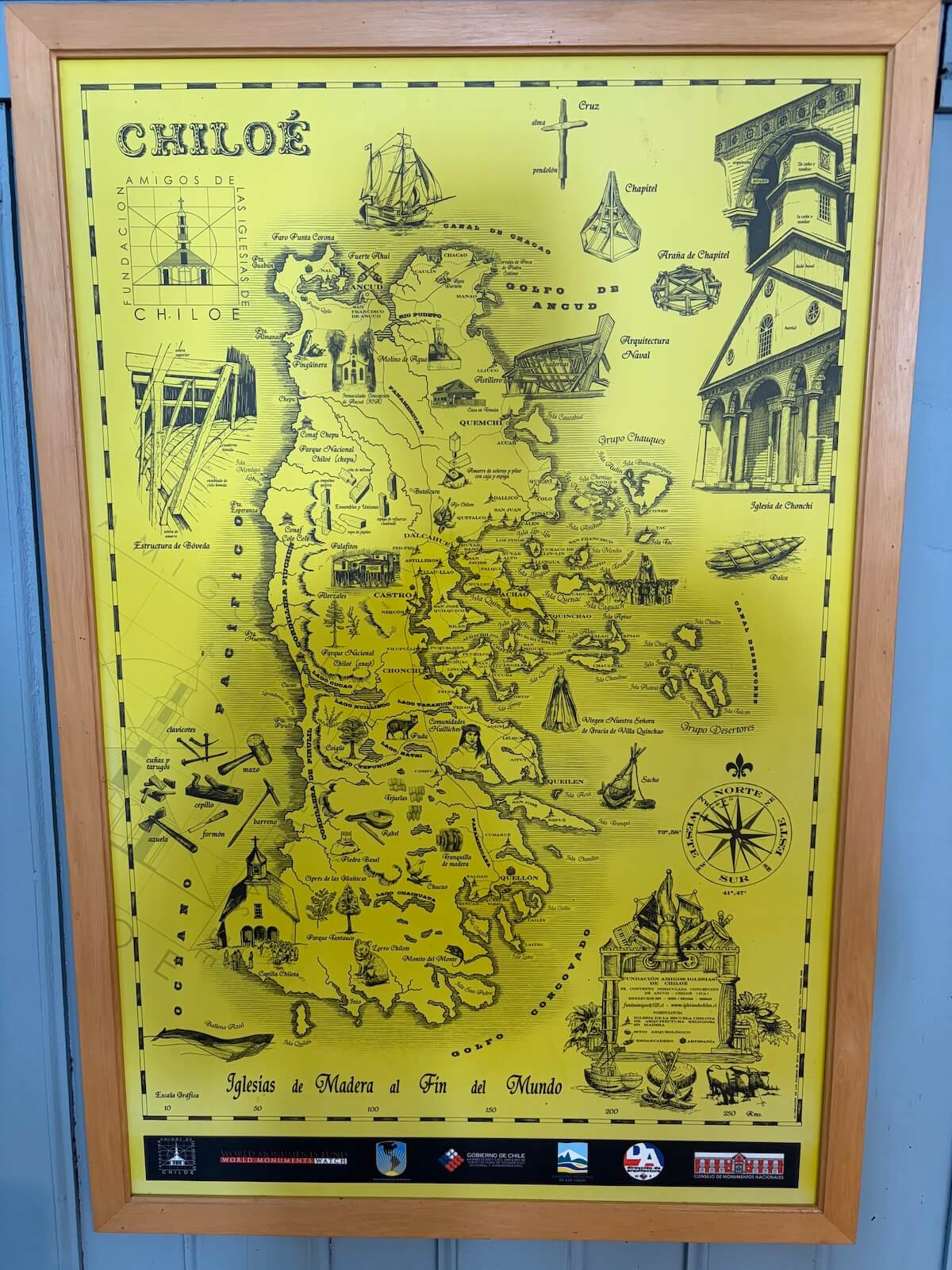 Illustrated map of Chilo&eacute; framed