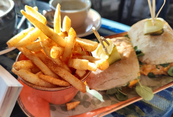 Ciabatta with cheese and side of fries