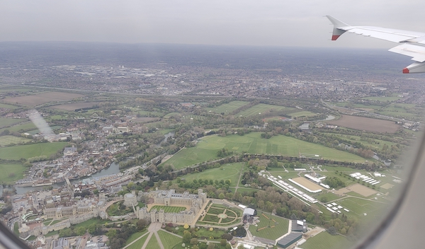 View over Windsor Castle from plane window