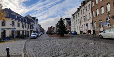 Cobbled street with Dutch style houses