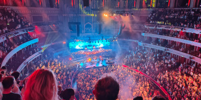 Colourful lighting at Bonobo concert inside The Royal Albert Hall
