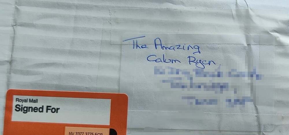 parcel addressed The Amazing Calum Ryan