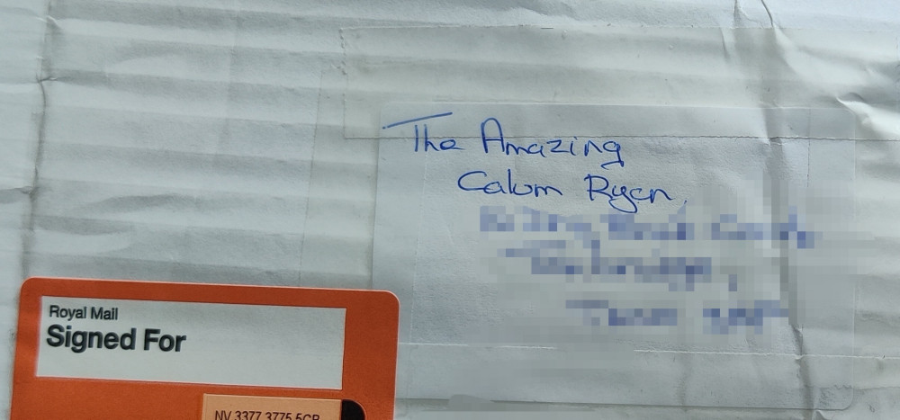 parcel addressed The Amazing Calum Ryan