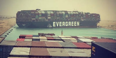 Evergreen container ship blocking the Suez canal