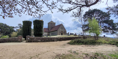 St Martha's Church view from below with cloudy sky