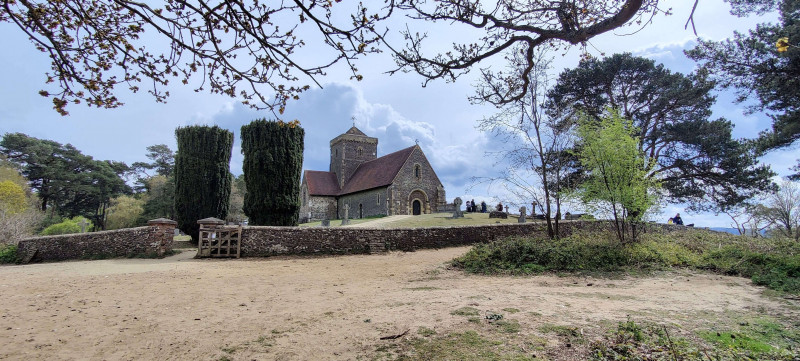 St Martha's Church view from below with cloudy sky