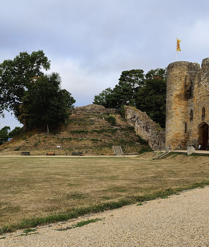 Scorched yellow grass beside Tonbridge castle