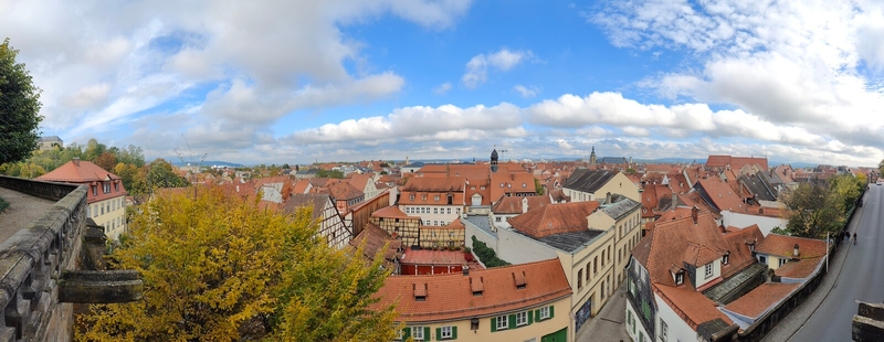 Panoramic view over orange tiled roofs in Bamberg