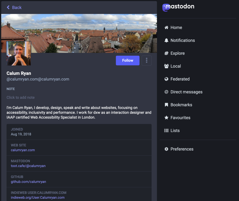 Screenshot of Mastodon interface