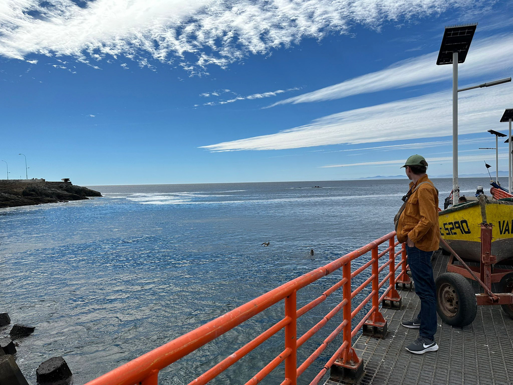 Calum beside the Pacific ocean with clear blue sky