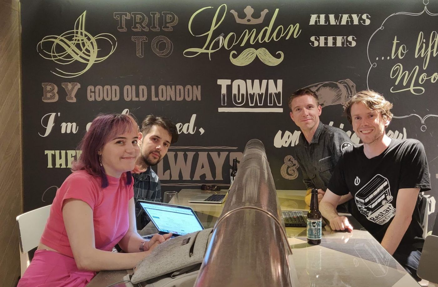 Lillian Karabaic, Josué Vázquez Rendo, Calum Ryan, Neil Mather inside at ProvenDough cafe, London Covent Garden 2019-08-21