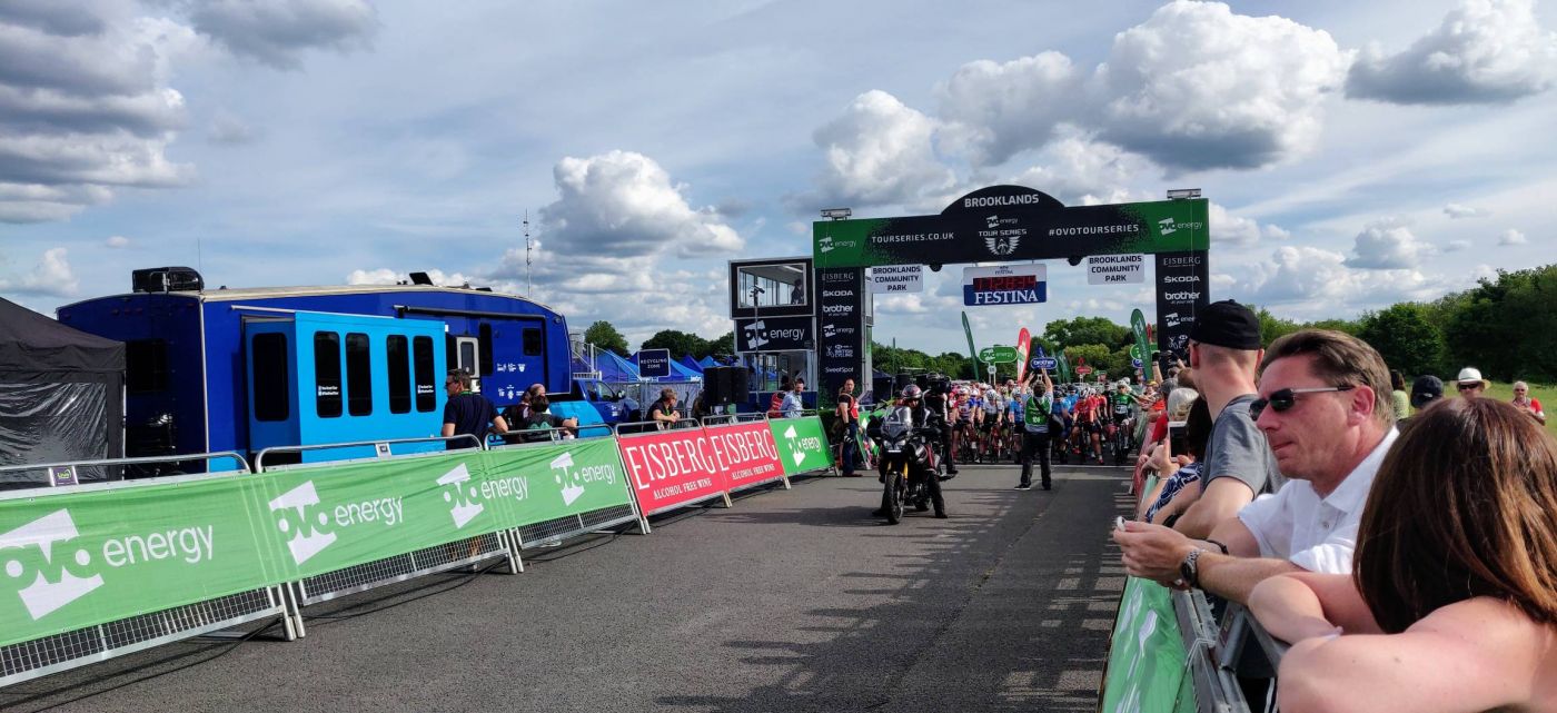 Cycling race start at Brooklands track