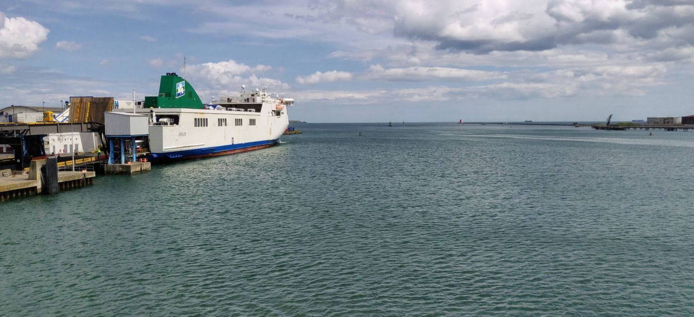 Dublin port looking out to the ferry named Epsilon