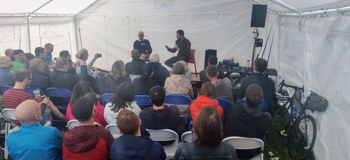 Bradley Wiggins in conversation at Herne Hill velodrome