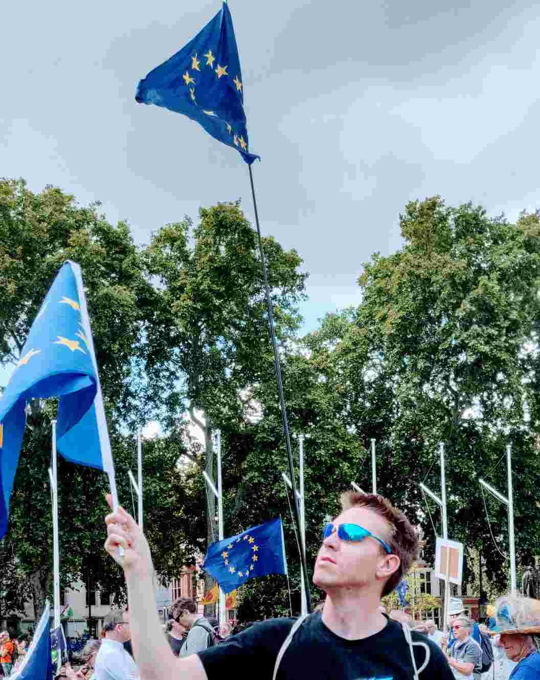 Standing on Parliament Square holding an EU flag