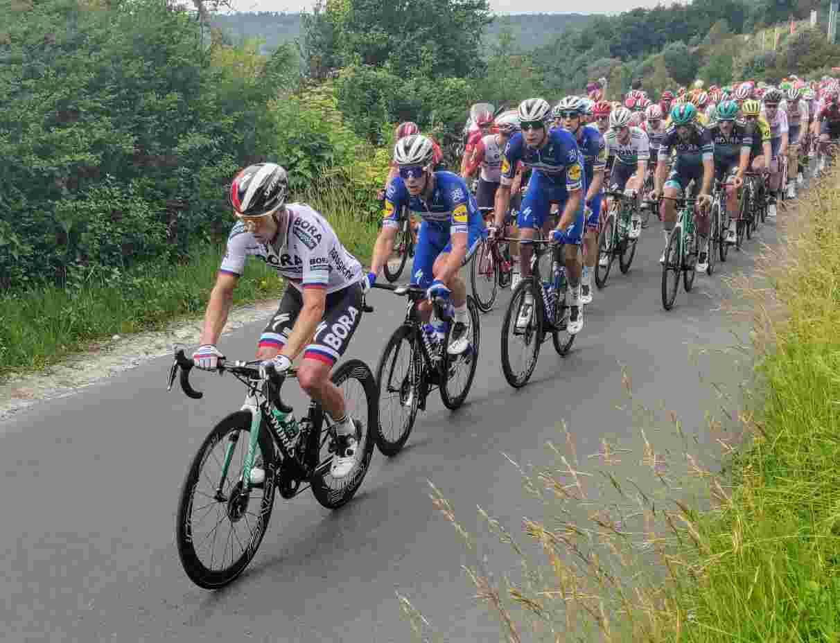 Cyclist racing in the Prudential Classic race at Box Hill in Surrey