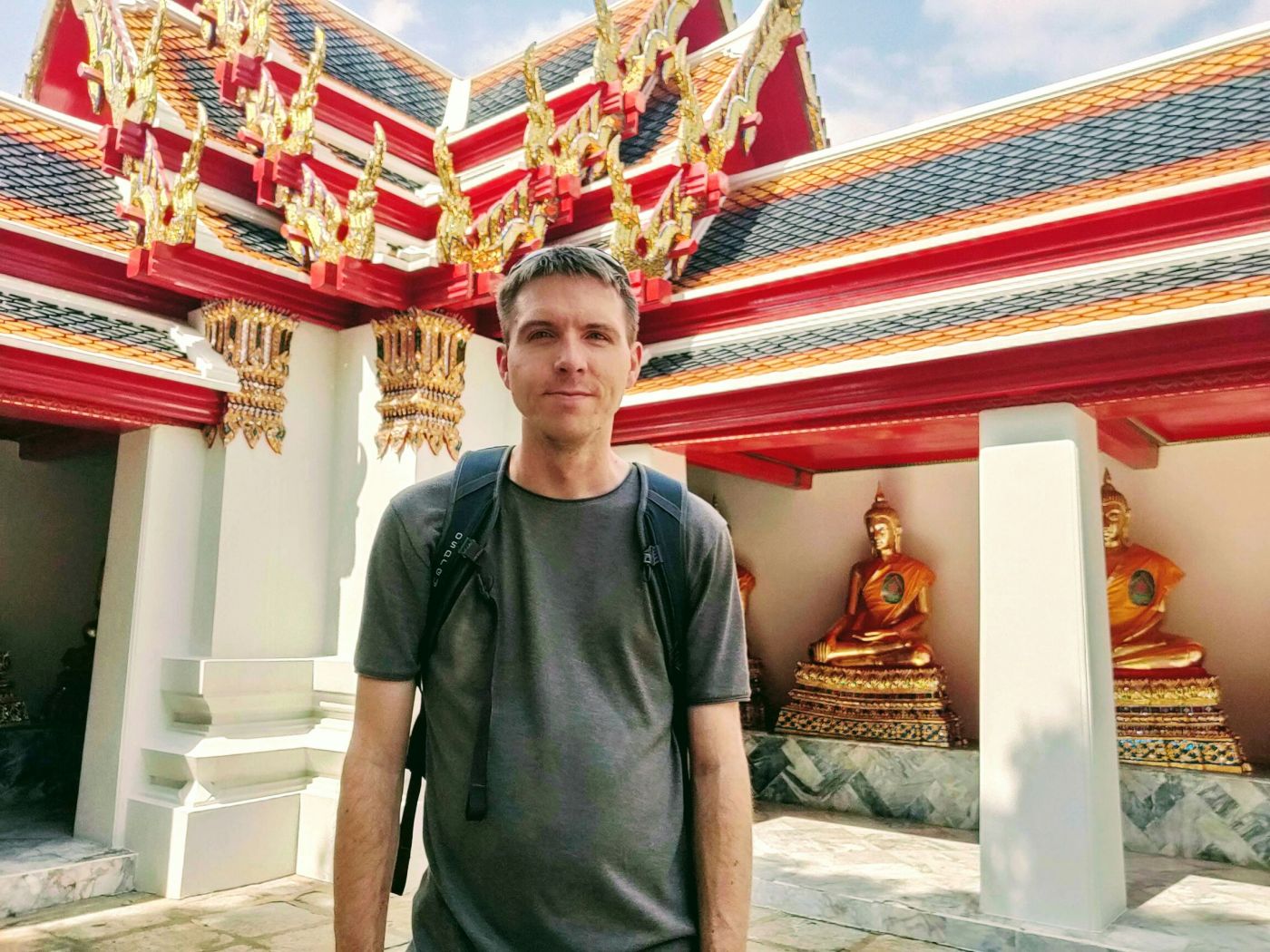 Calum standing inside Way Pho, Bangkok
