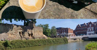 River Medway at Tonbridge and café latte